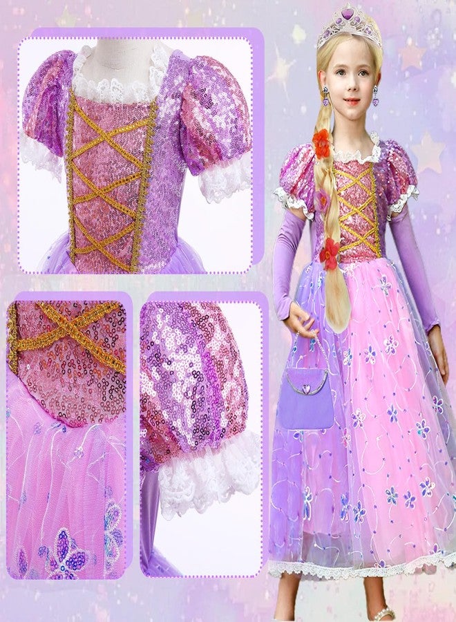 Luzlen Little Girls Princess Costume Kids Fancy Purple Dress for Halloween Party Christmas Carnival, 5-6 Years(Label 130) - Image 5